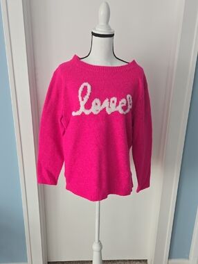 cupcakes & cashmere Bright Pink 'Love' Warm Winter Women Sweater Xl